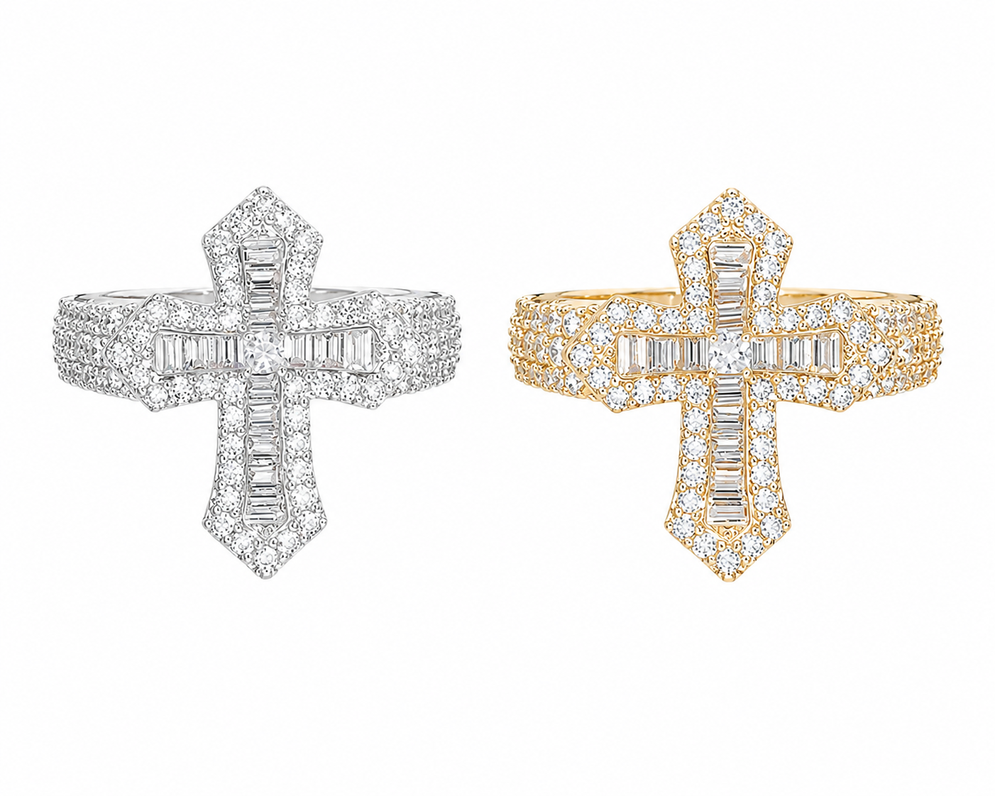 VVS 925S & VVS Moissanite Baguette Cut Cross Ring
