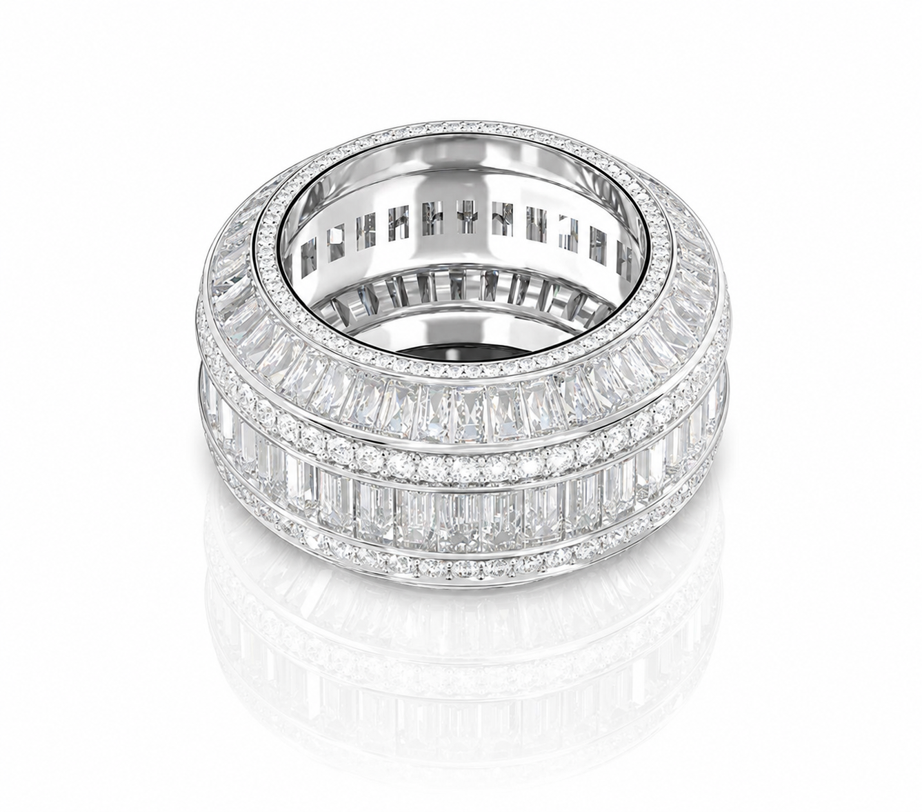 Baguette Cut Halo Micro Pave Diamonds Band