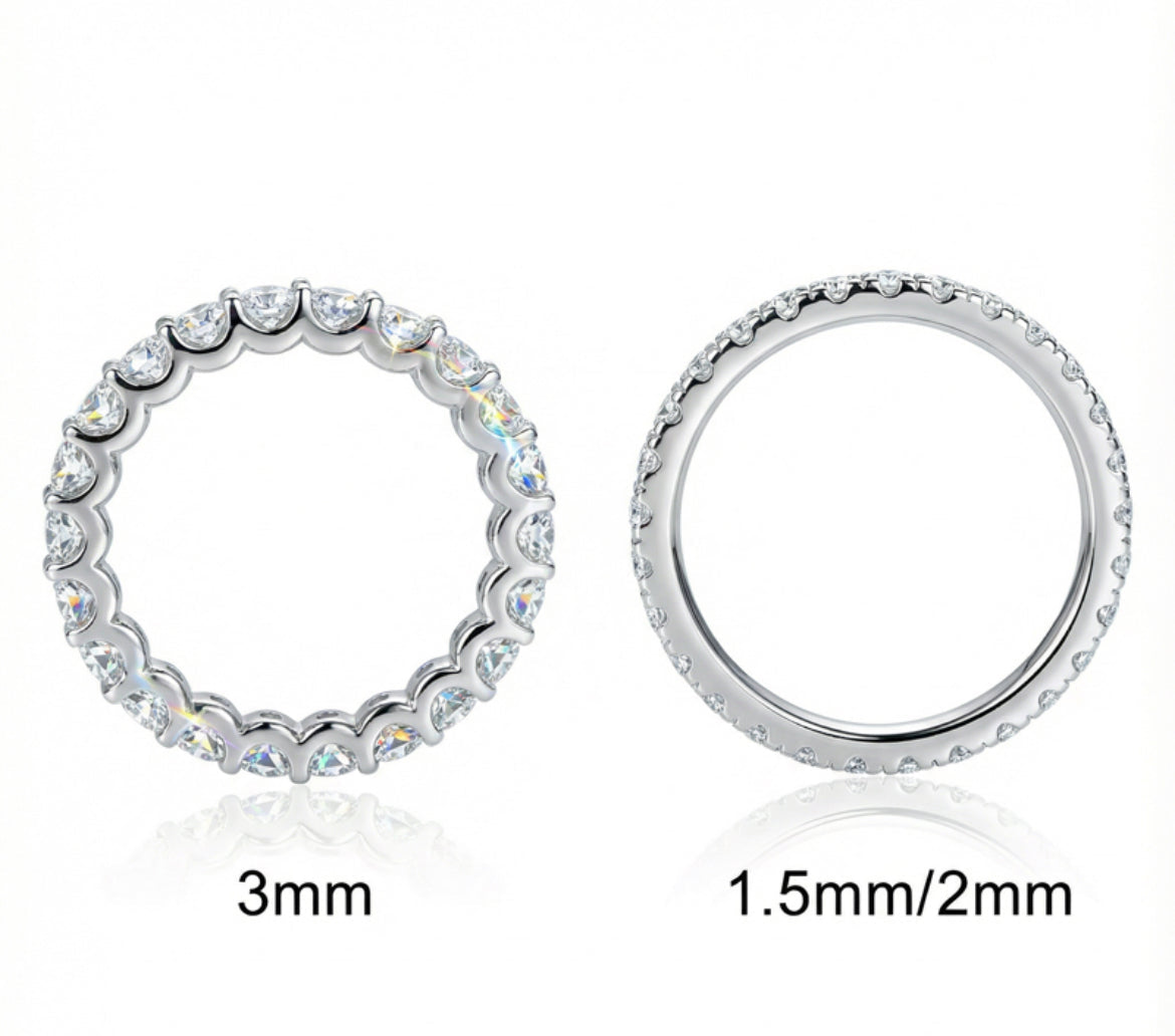 925S & VVS Moissanite 3mm Eternity Band Ring