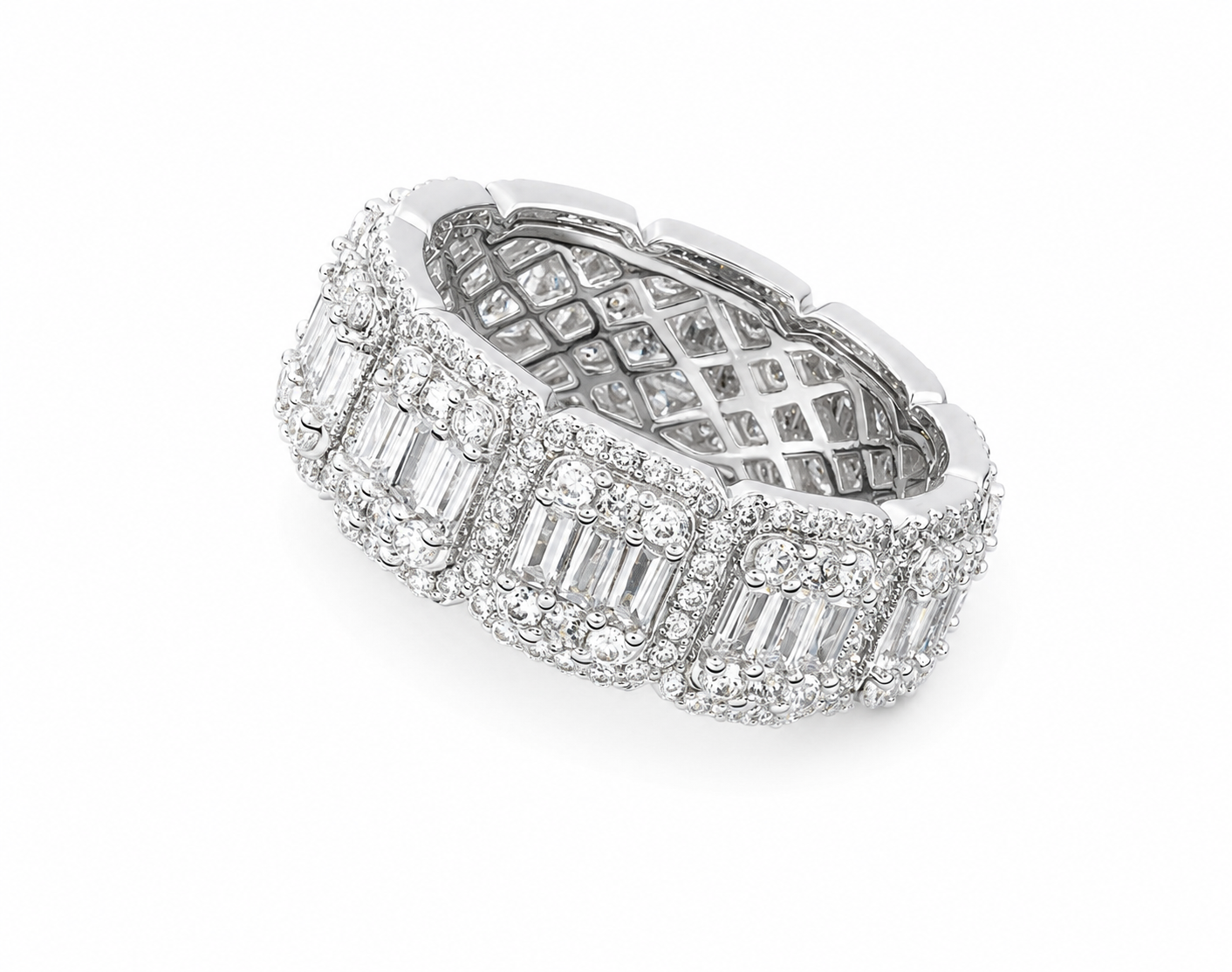 8mm Baguette-Cut Halo Band in White Gold