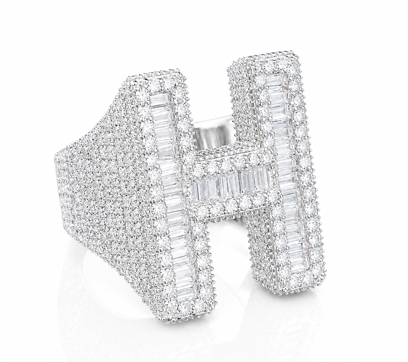 Baguette Cut Alphabet Letters Ring in White Gold