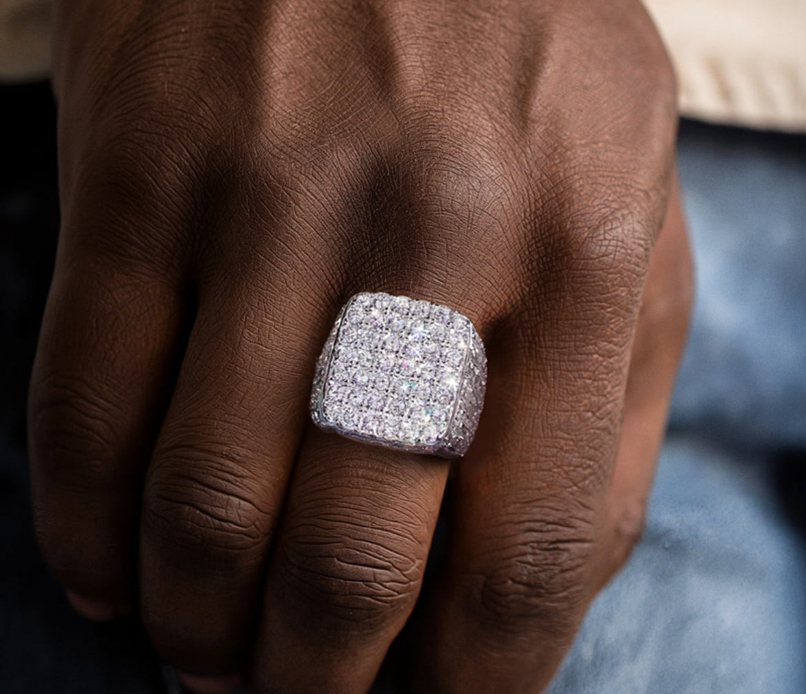 925S & VVS Moissanite Full Iced Round Cut Chunky Hip Hop Ring