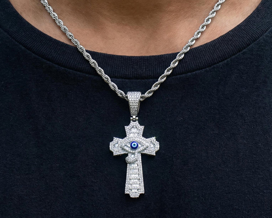 Egyptian Eye of Horus Baguette Cross Pendant