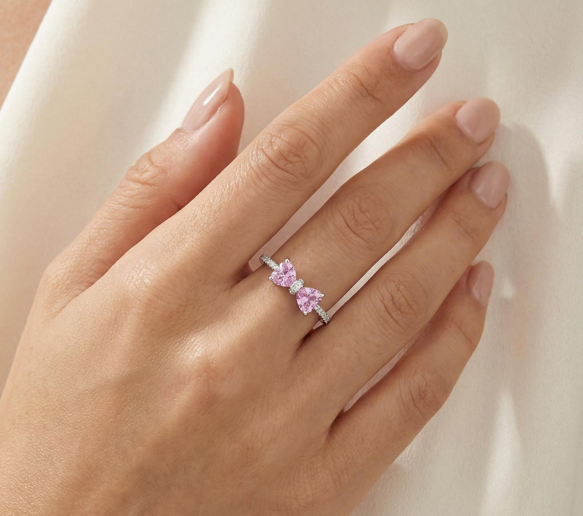 S925 Silver Pink Bow Women’s Ring
