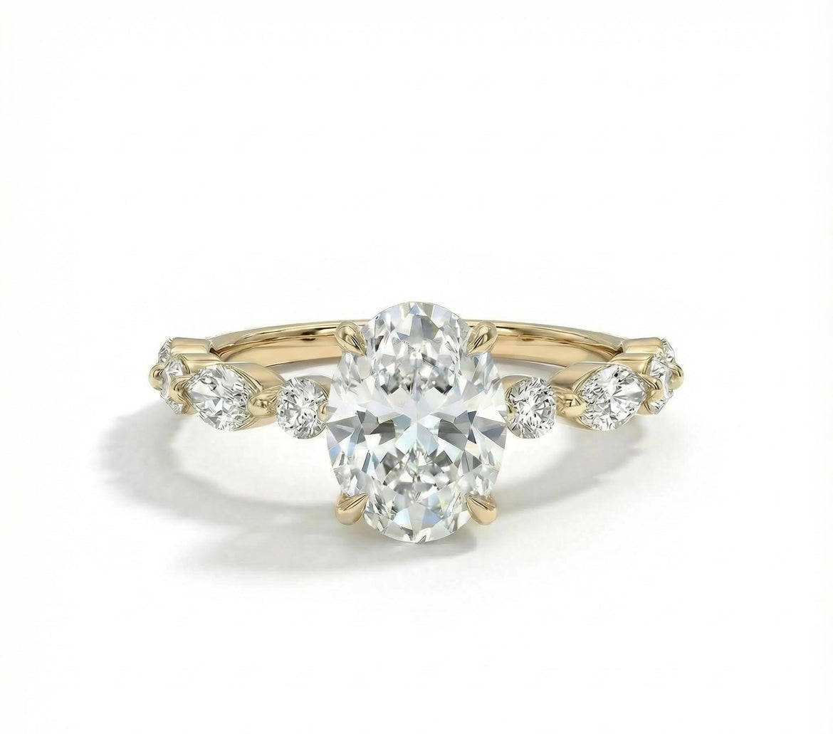 3.76ct TCW Oval Cut VVS Moissanite Halo Womenโs Ring