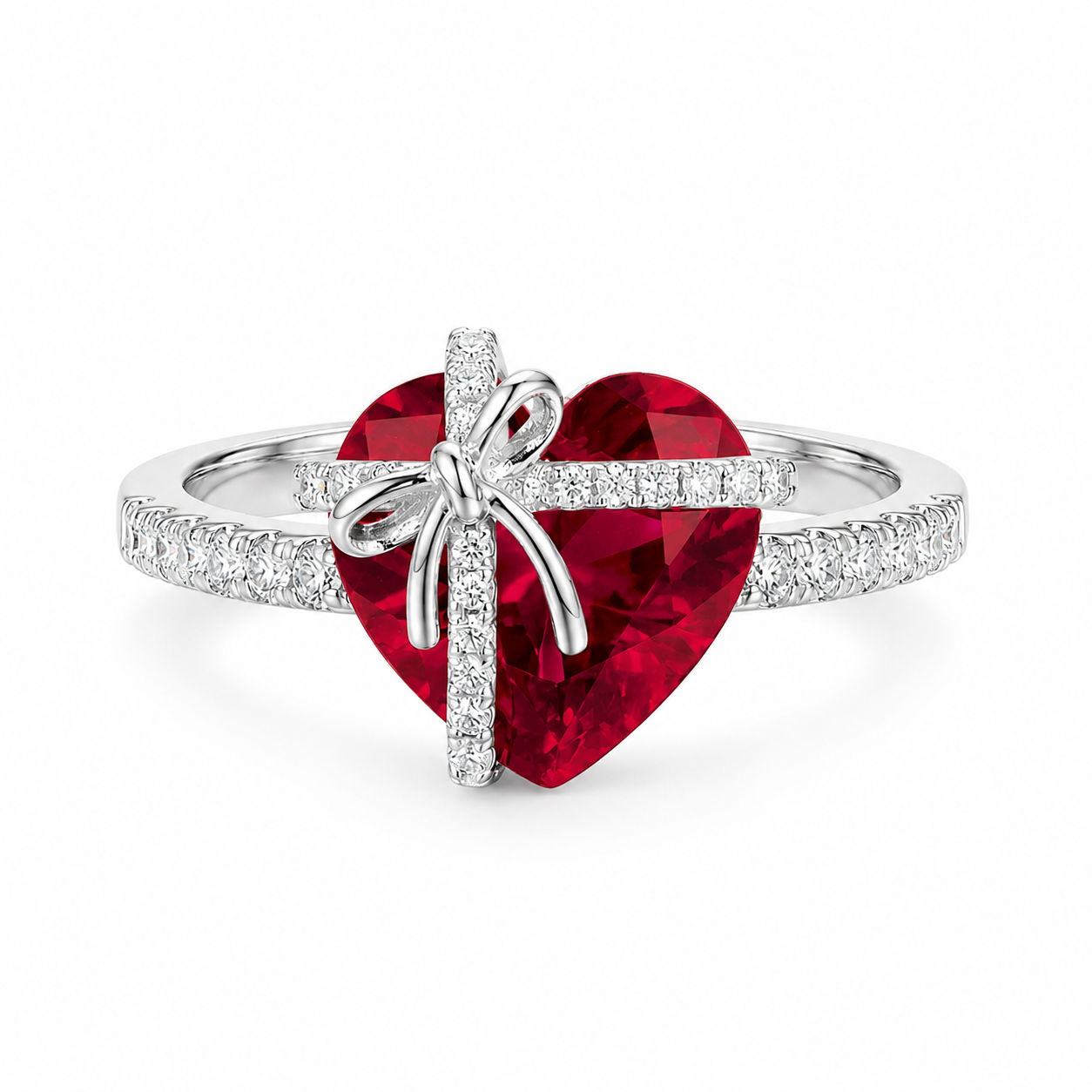 4.34ct TCW Butterfly Knot Ruby Heart Womens Ring
