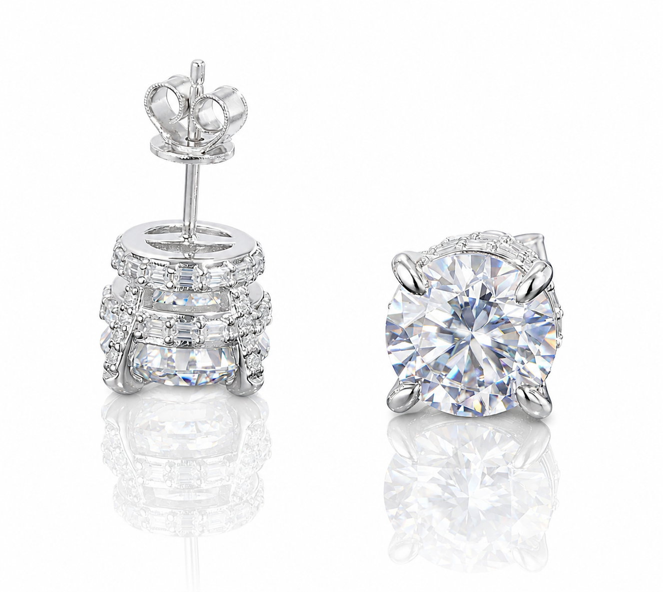 VVS Moissanite Round & Baguette Cut Full Paved Earrings