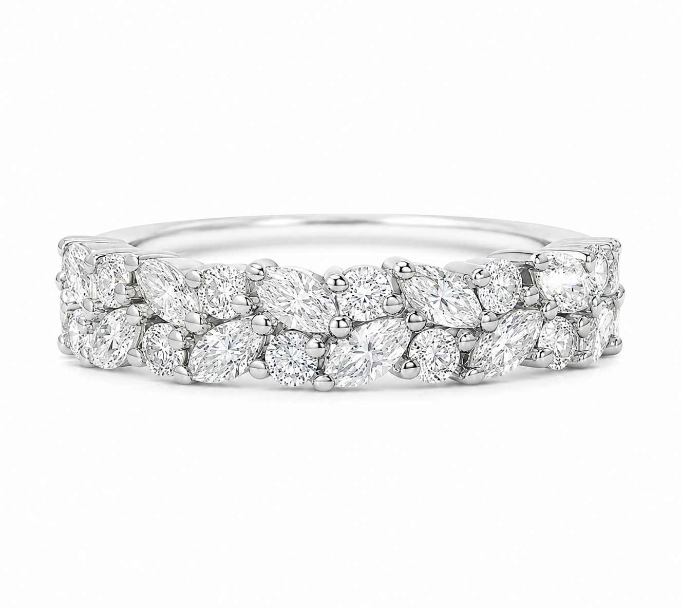Marquise & Round Cut VVS Moissanite Pave Womens Ring