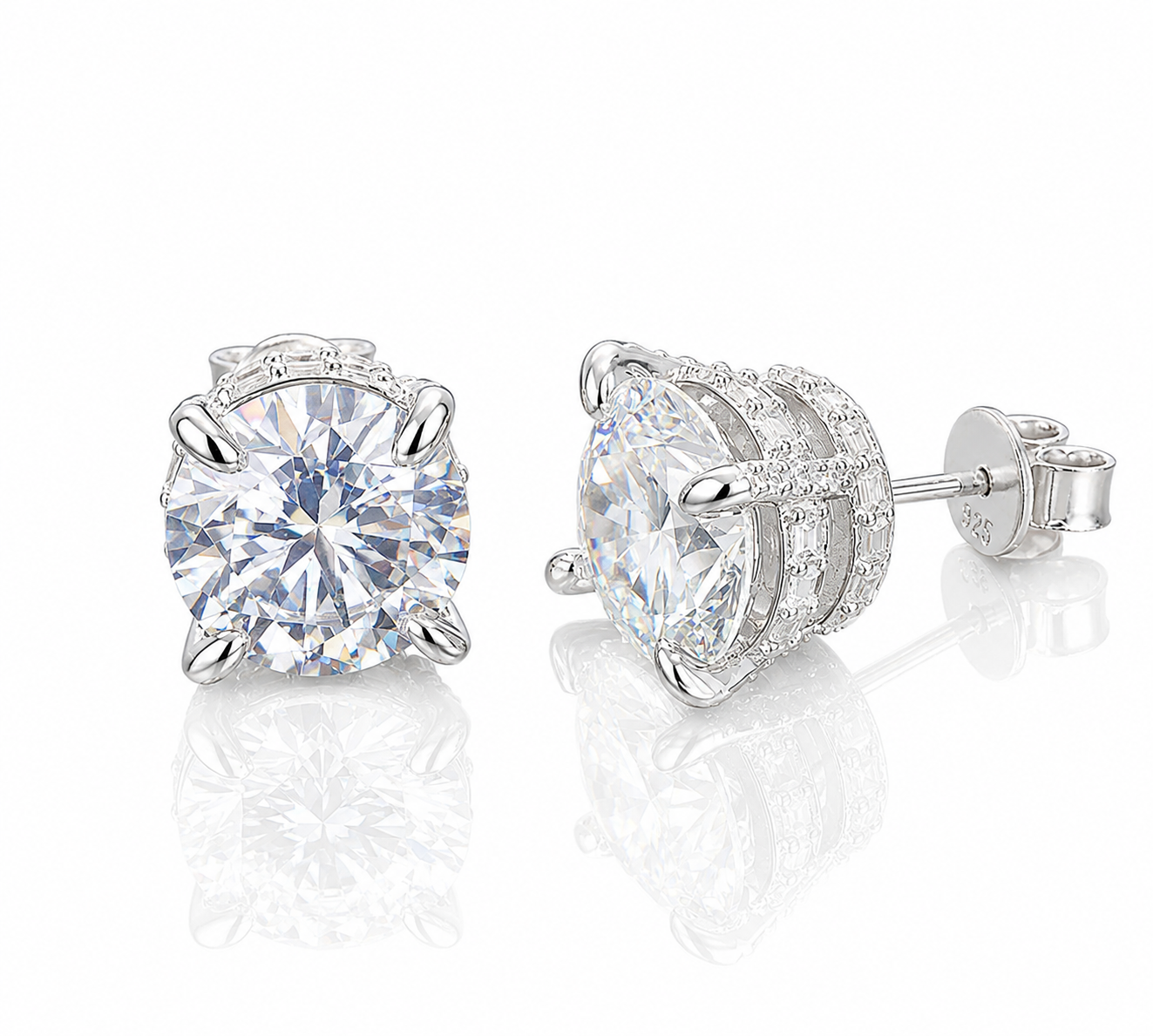 VVS Moissanite Round & Baguette Cut Full Paved Earrings