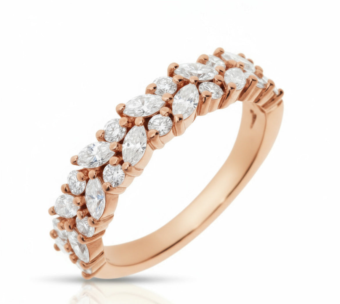Marquise & Round Cut VVS Moissanite Pave Womens Ring