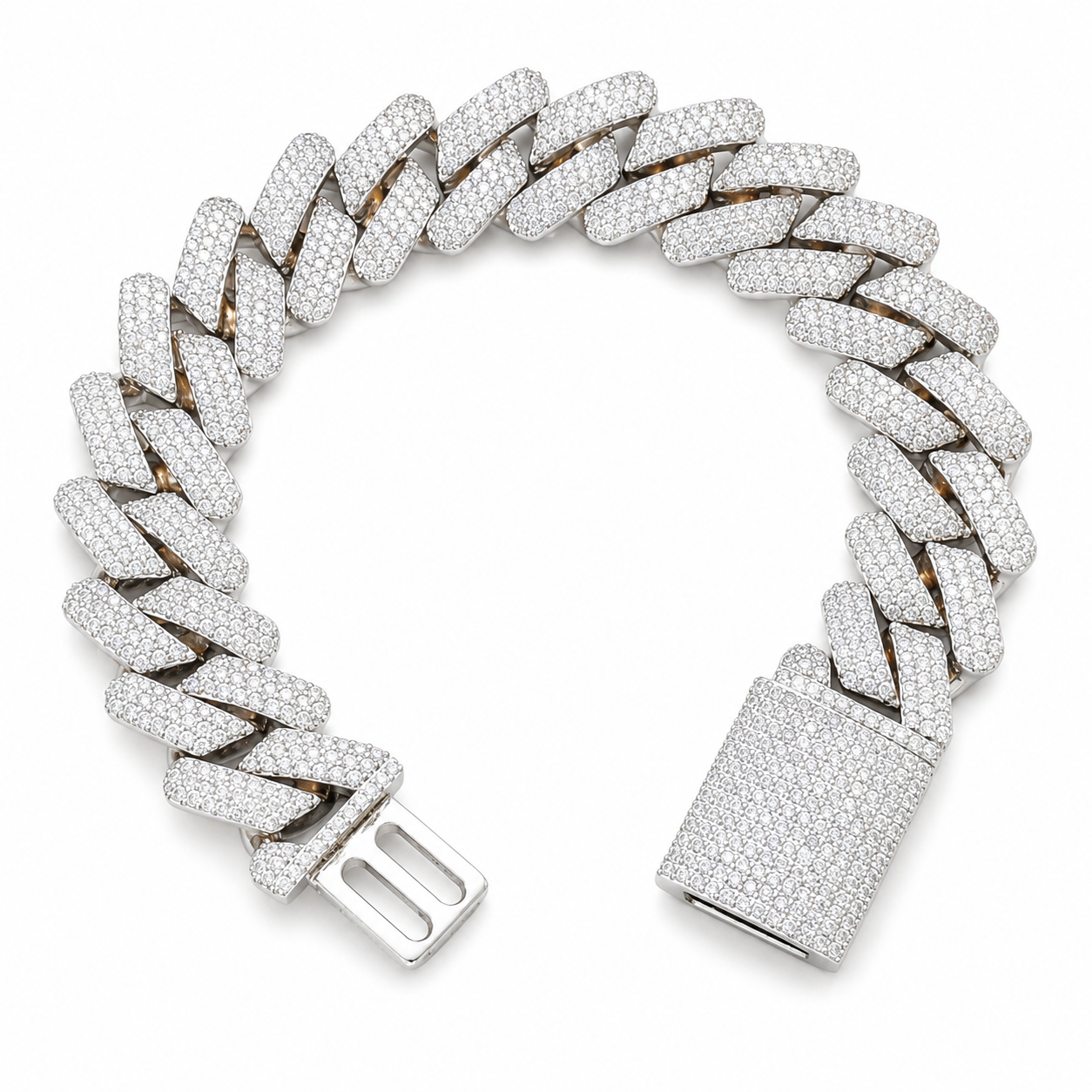 20mm Handset Cuban Bracelet in White Gold with Box Clasp