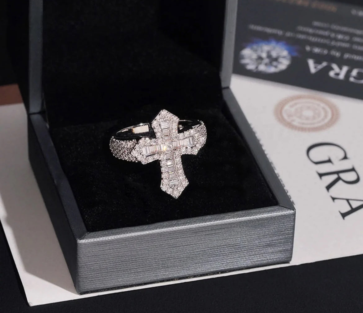 VVS 925S & VVS Moissanite Baguette Cut Cross Ring