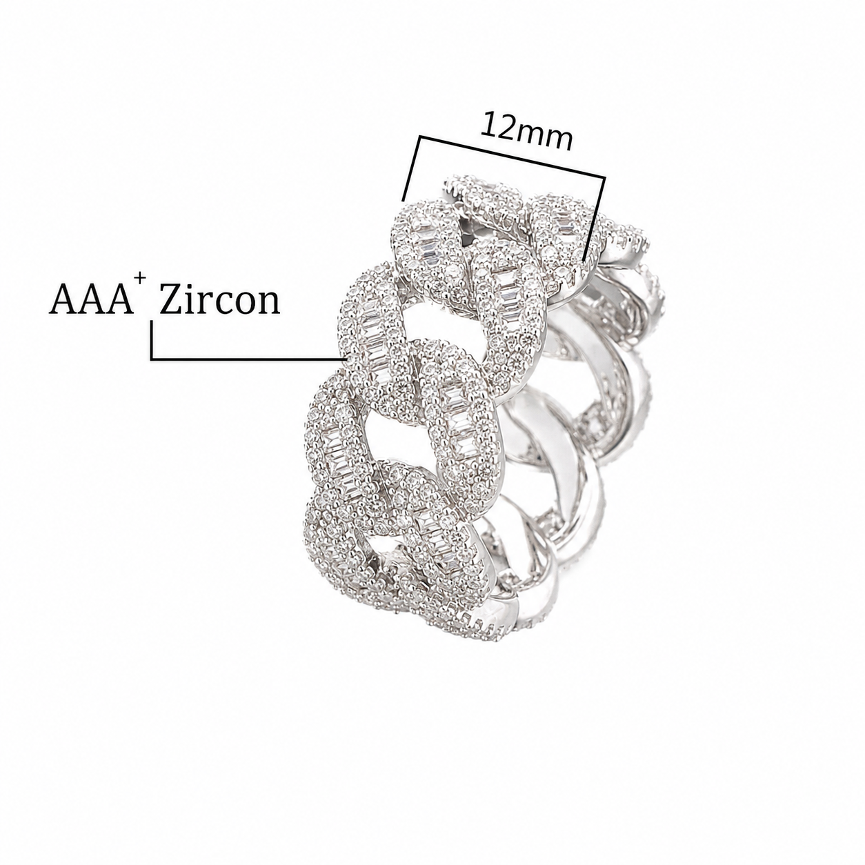 12mm Round & Baguette Cut Cuban Ring