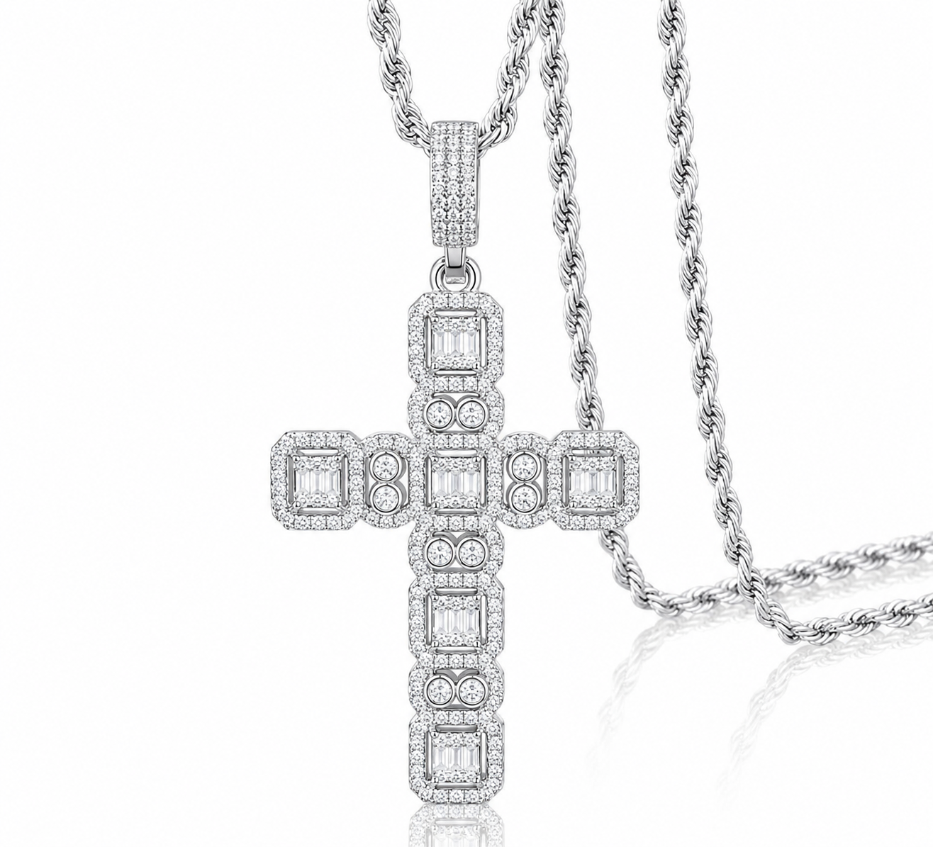 Baguette Cut Cluster Cross Pendant