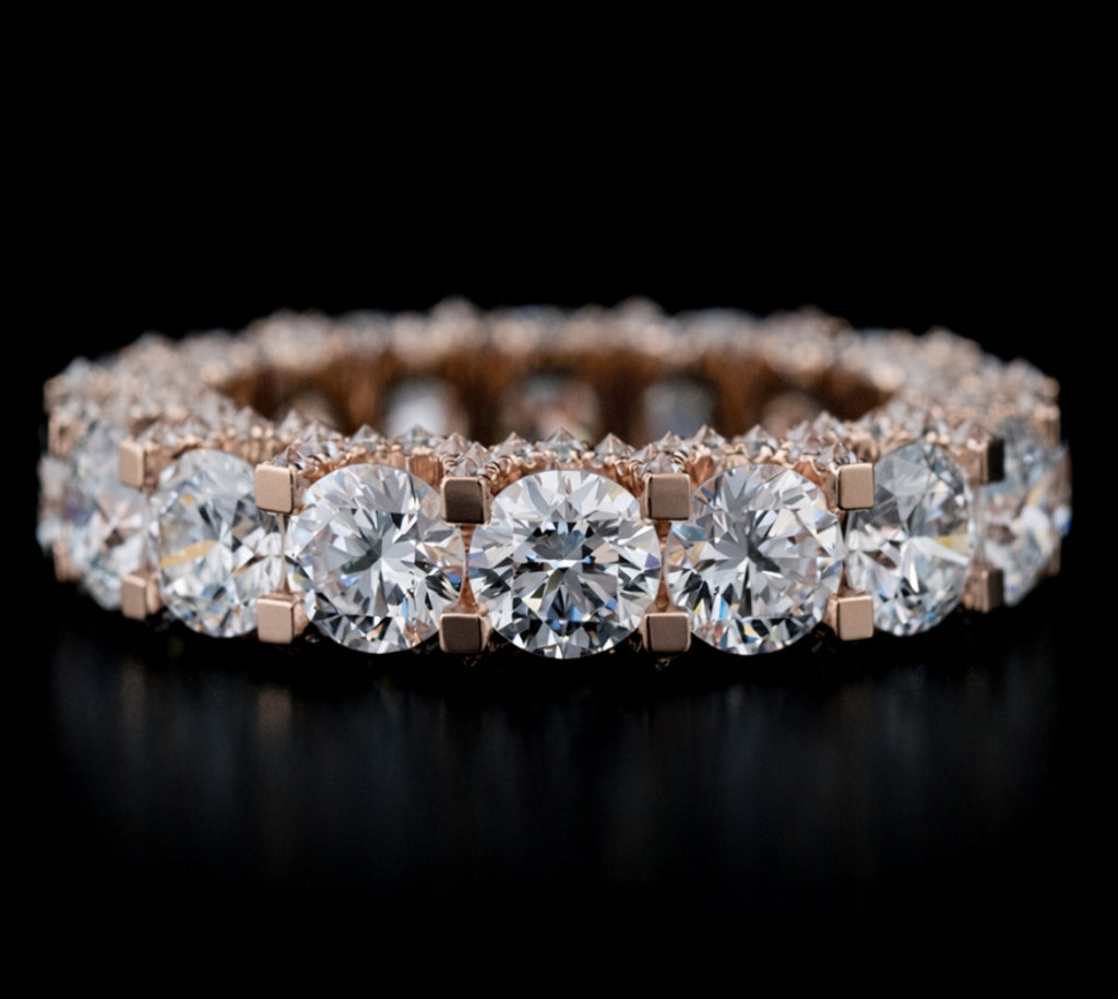 Iced Out Side Inverted Inlaid Round Cut Ring