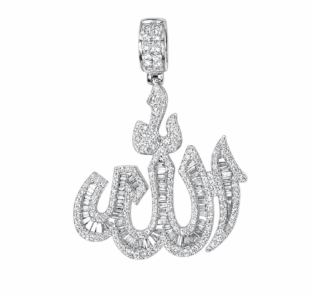 VVS Lab Diamond Allah Baguette Cut Pendant