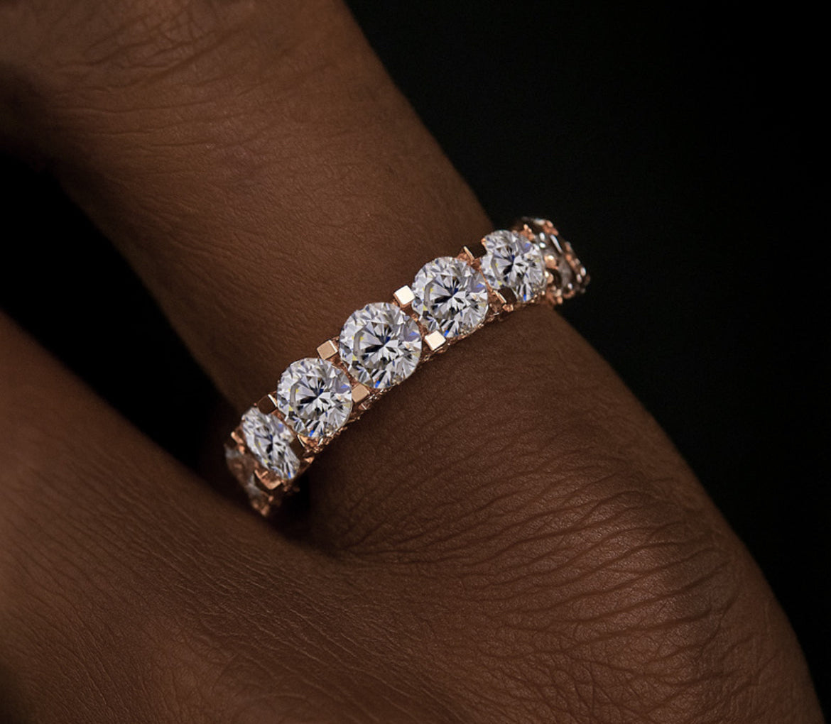 Iced Out Side Inverted Inlaid Round Cut Ring