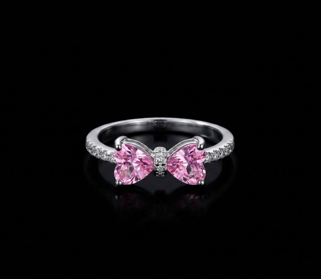 S925 Silver Pink Bow Women’s Ring