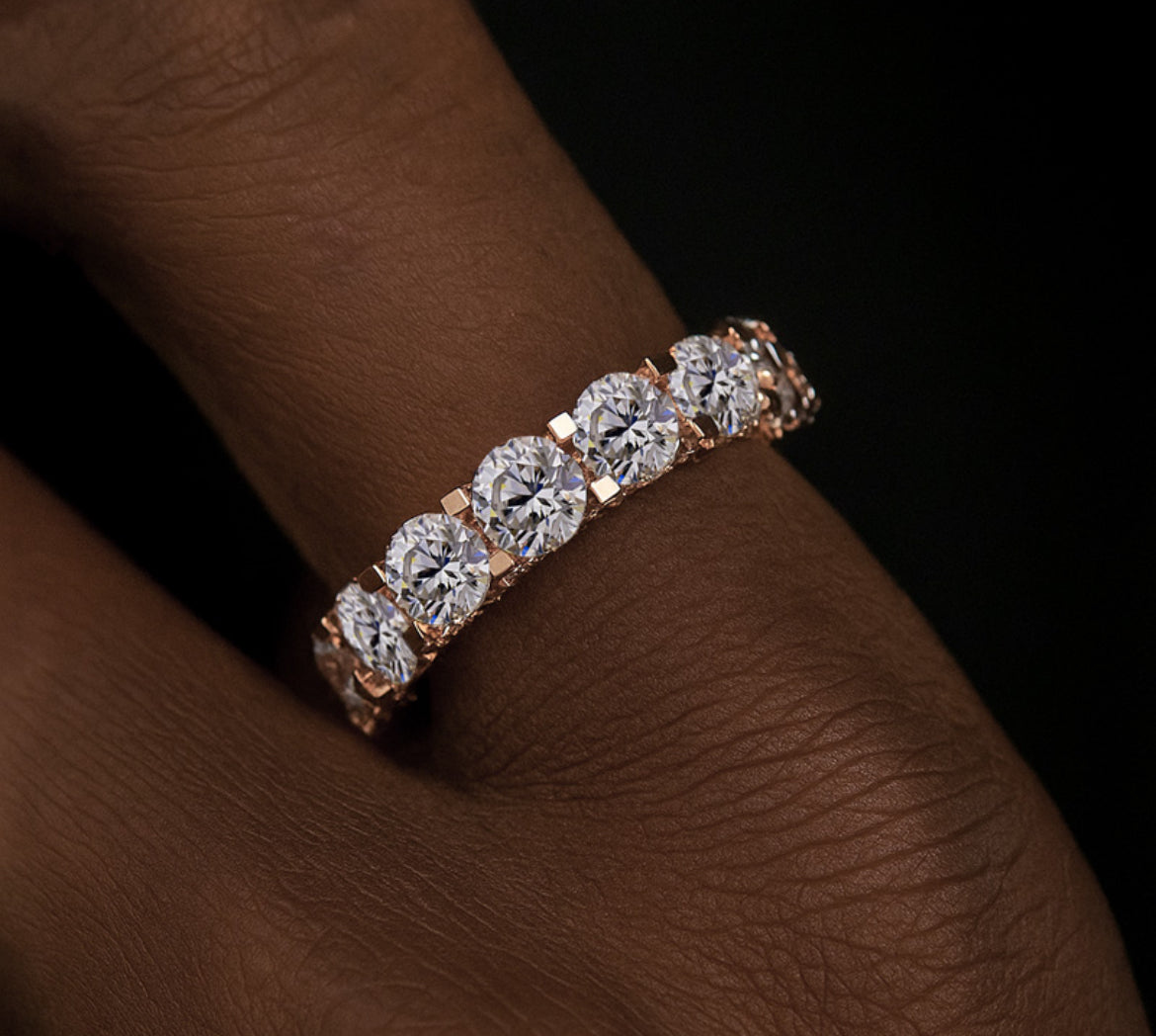 Iced Out Side Inverted Inlaid Round Cut Ring