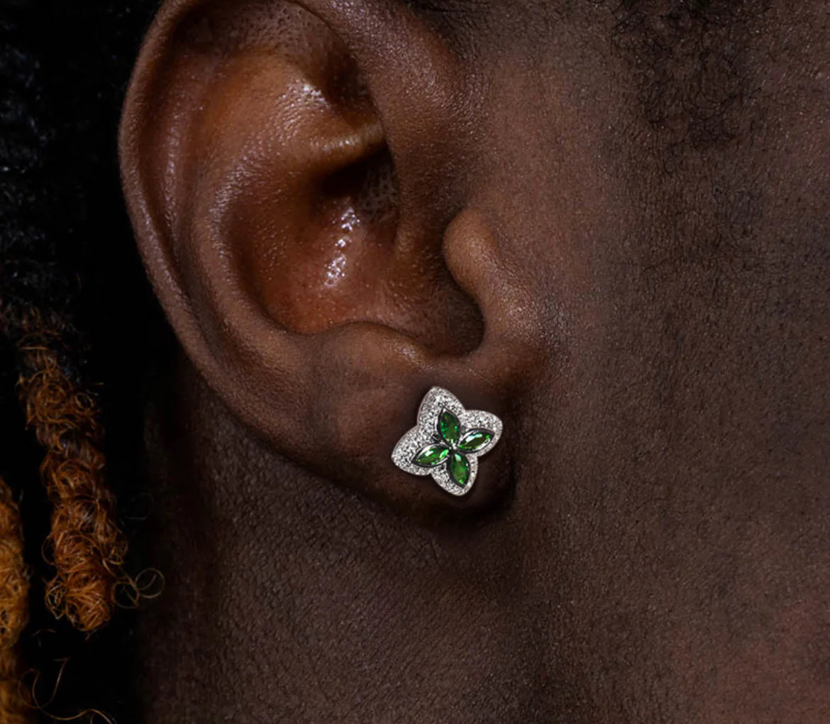 Green Flour Leaf Clover Earrings