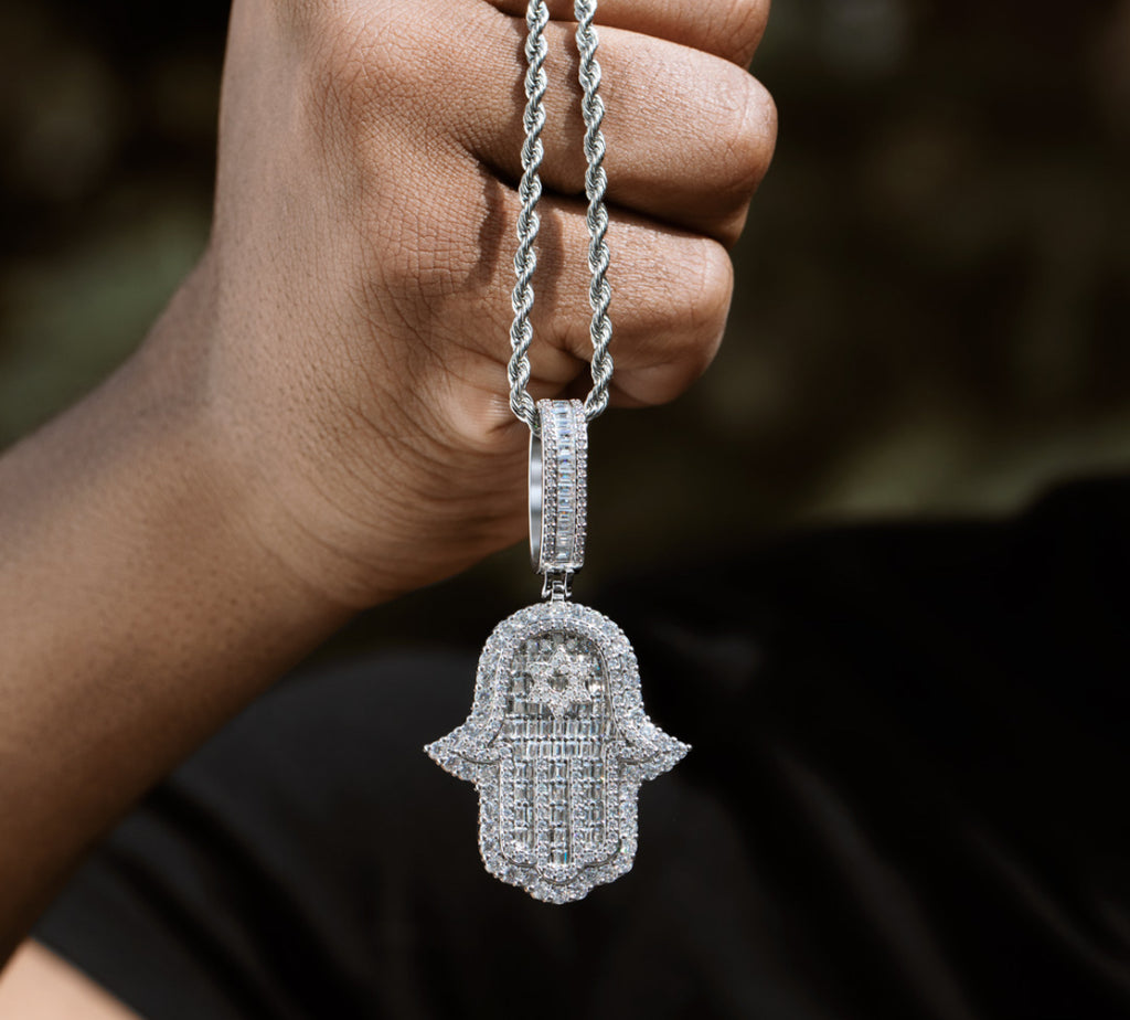 Baguette Cut Hamsa Pendant