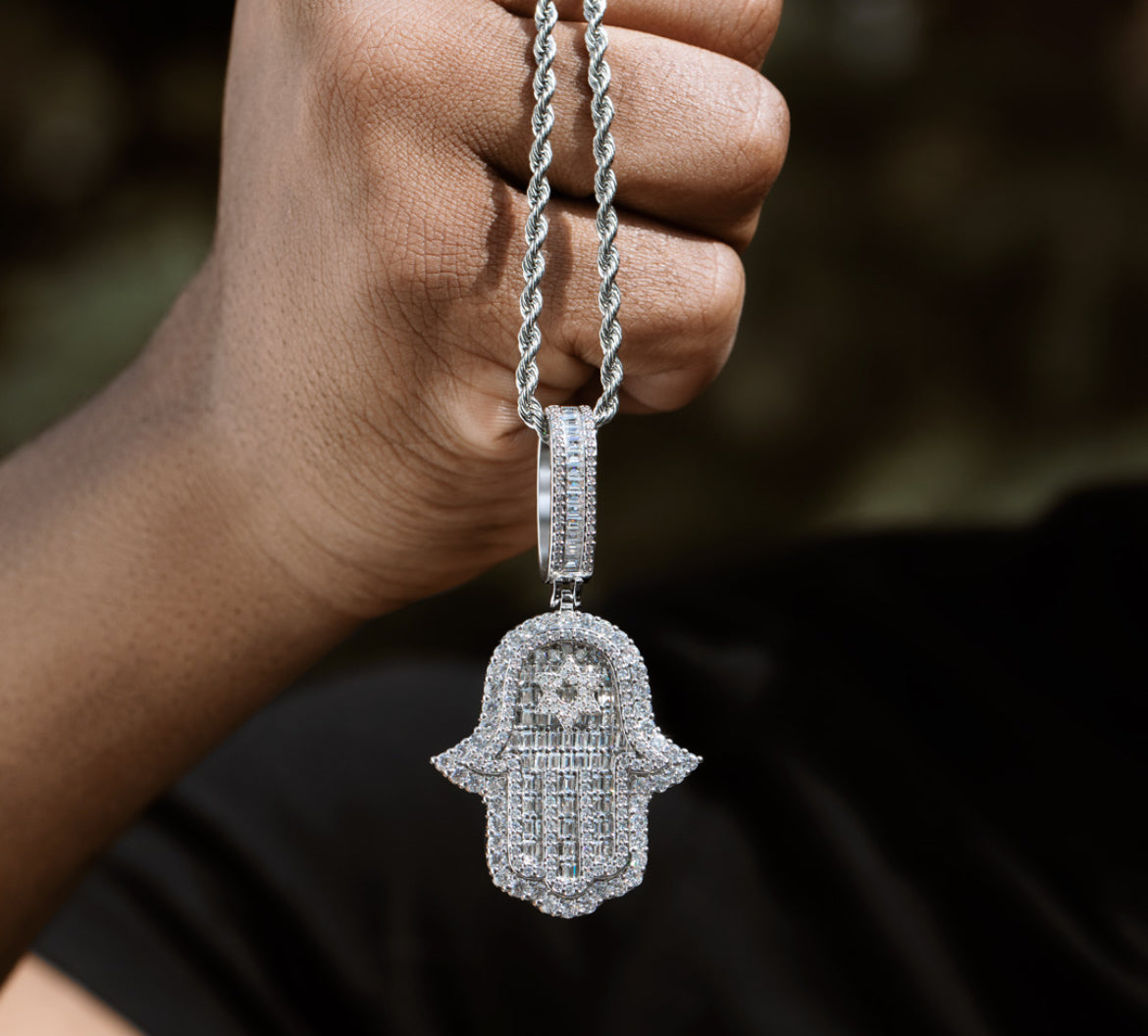 Baguette Cut Hamsa Pendant