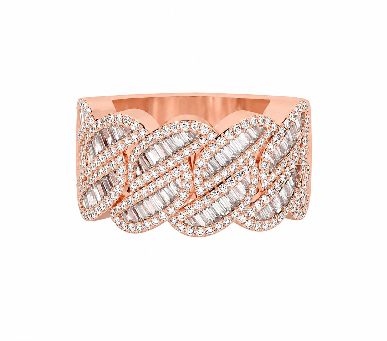 VVS Moissanite Braided Baguette Cut Mens Ring