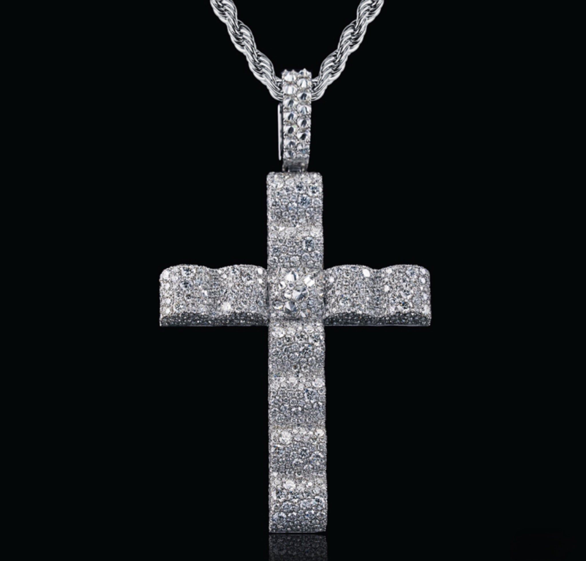 Iced Out Inverted Setting Wave Cross Pendant