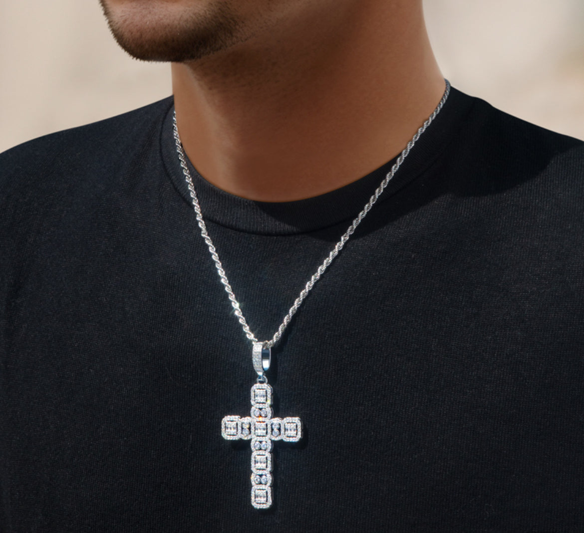 Baguette Cut Cluster Cross Pendant