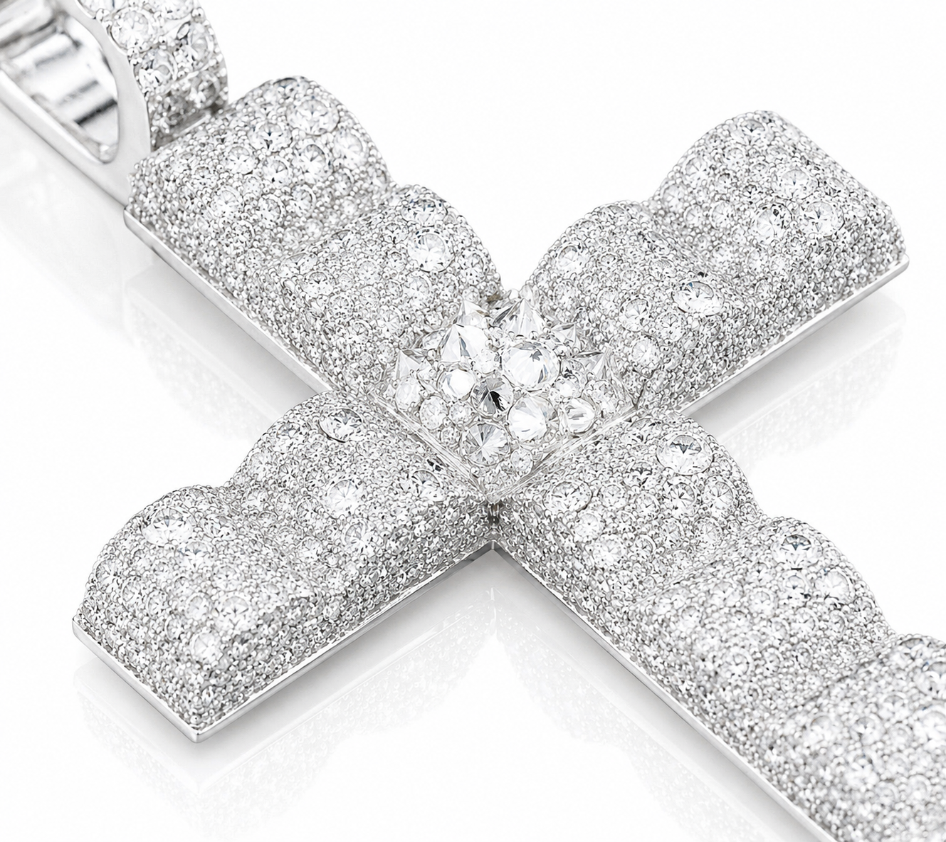 Iced Out Inverted Setting Wave Cross Pendant