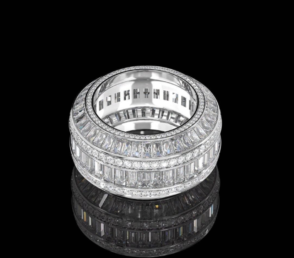 Baguette Cut Halo Micro Pave Diamonds Band