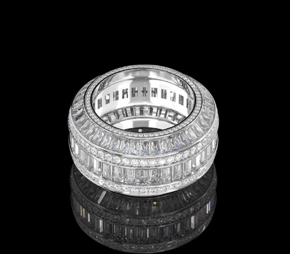 Baguette Cut Halo Micro Pave Diamonds Band