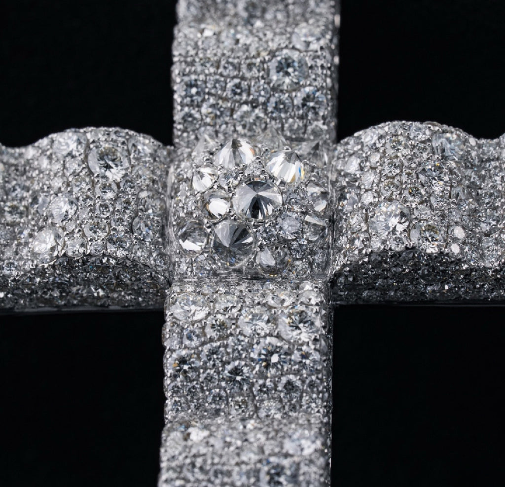 Iced Out VVS Moissanite Inverted Setting Wave Cross Pendant