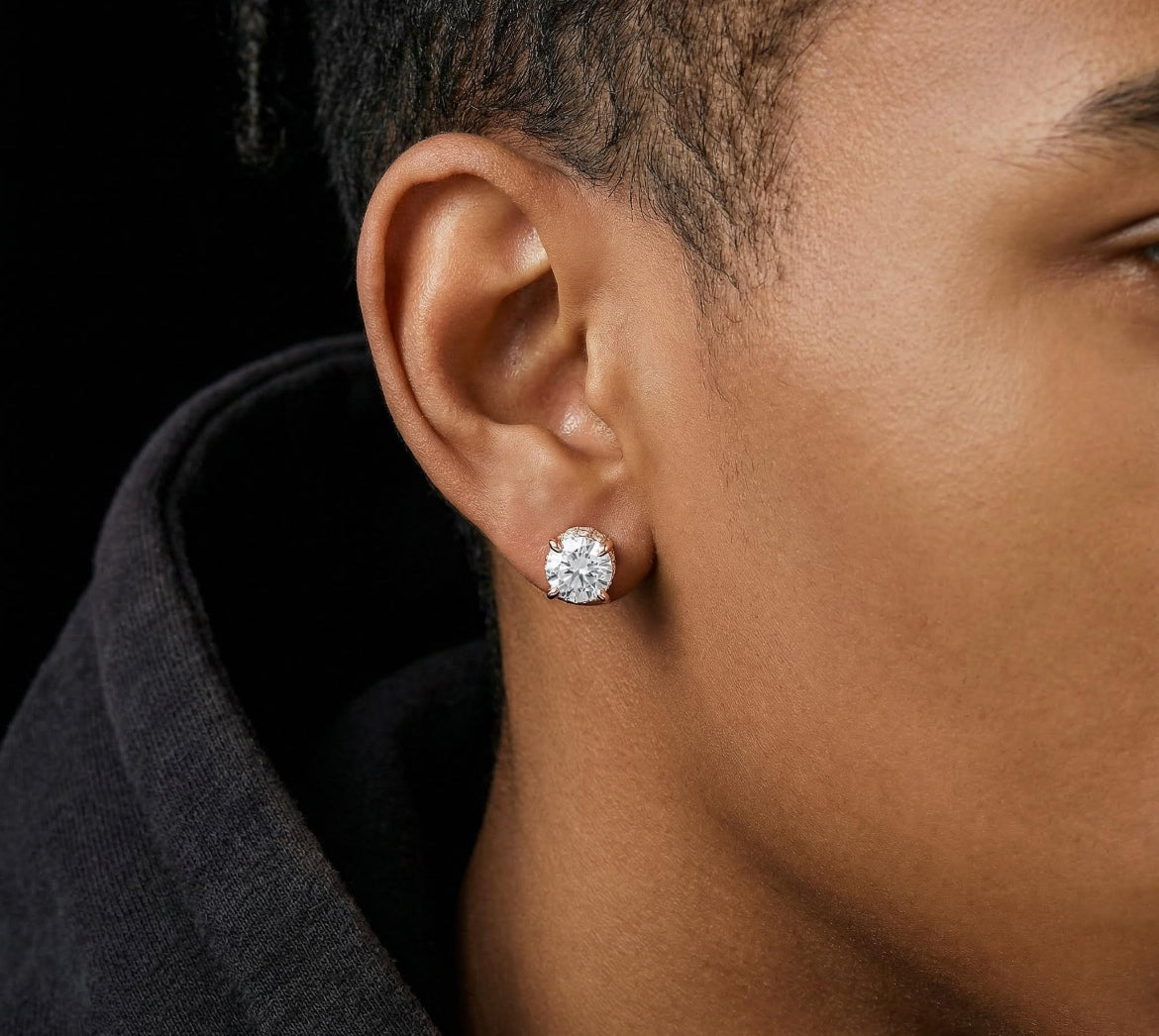 VVS Moissanite Round & Baguette Cut Full Paved Earrings
