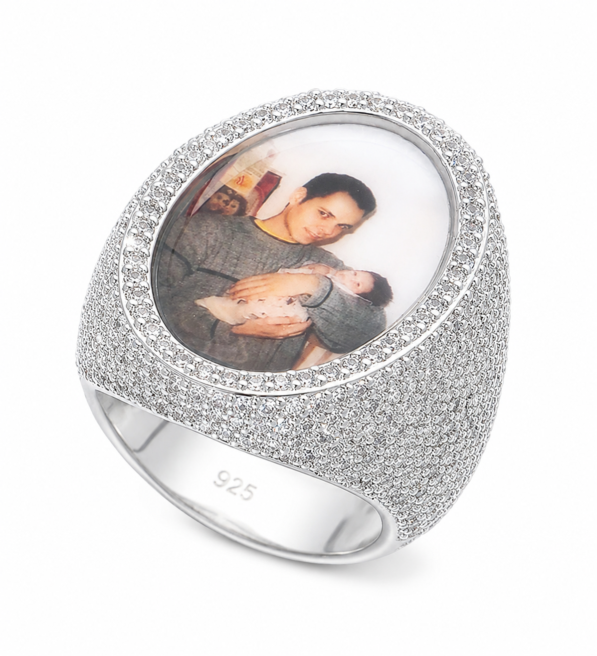 Oval Custom Photo Ring in White Gold