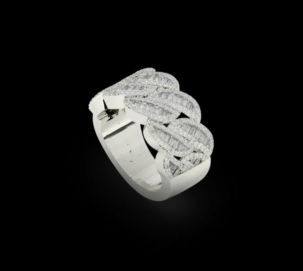 VVS Moissanite Braided Baguette Cut Mens Ring