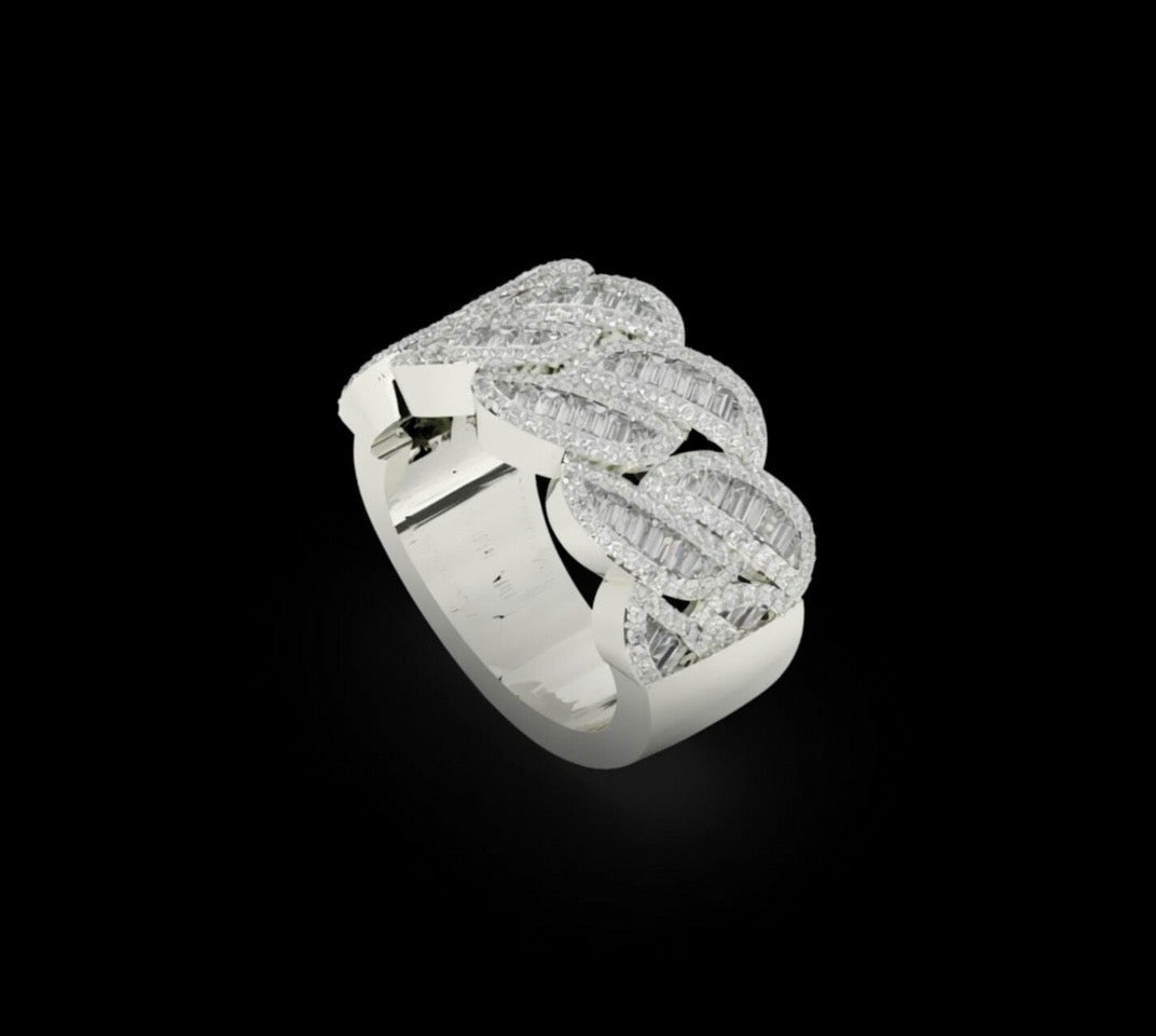 Lab Diamond Braided Baguette Cut Mens Ring