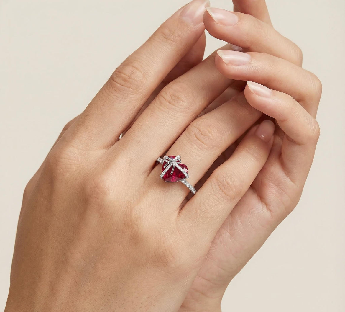 4.34ct TCW Butterfly Knot Ruby Heart Womens Ring