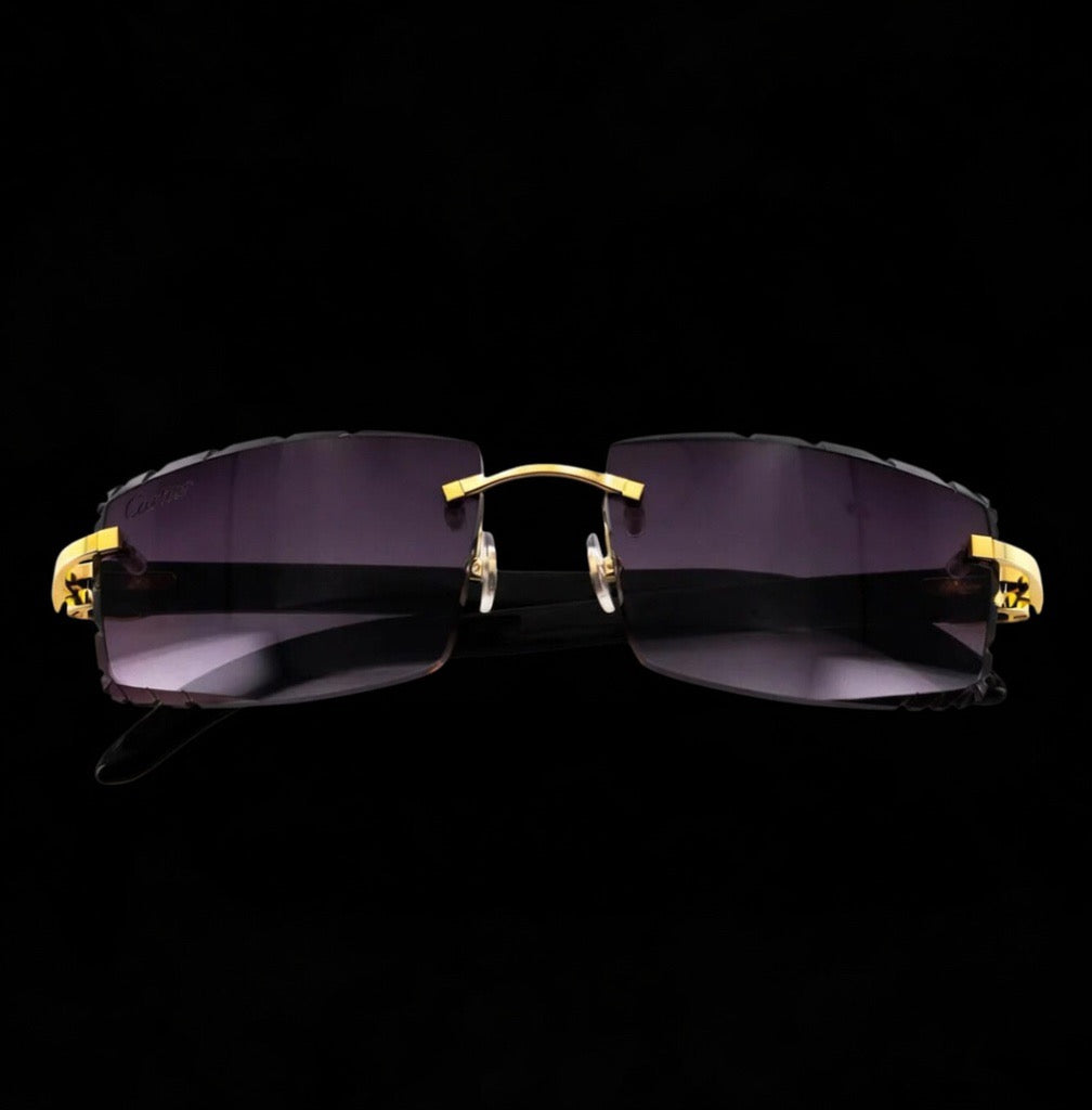 Cartier White Horn Glasses, Gold Detail, Smoke Purple Lens CT0046O-001