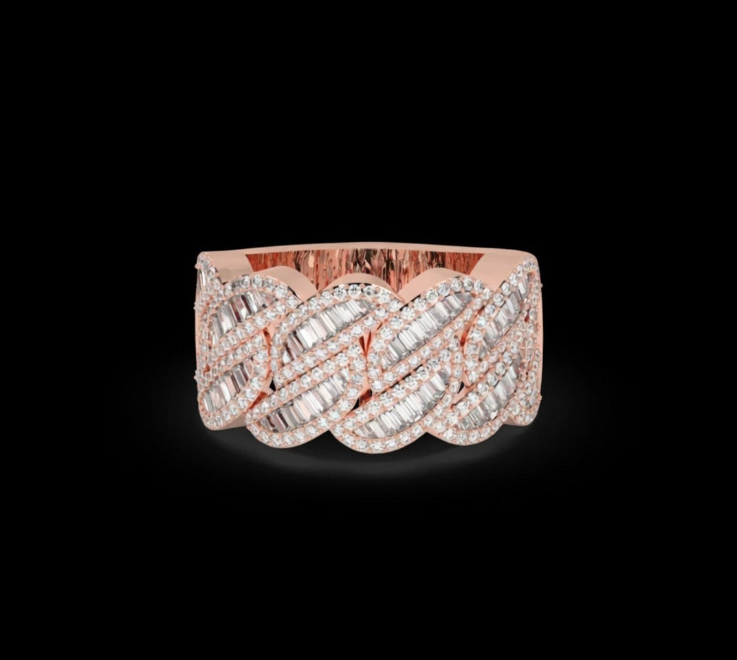 Lab Diamond Braided Baguette Cut Mens Ring