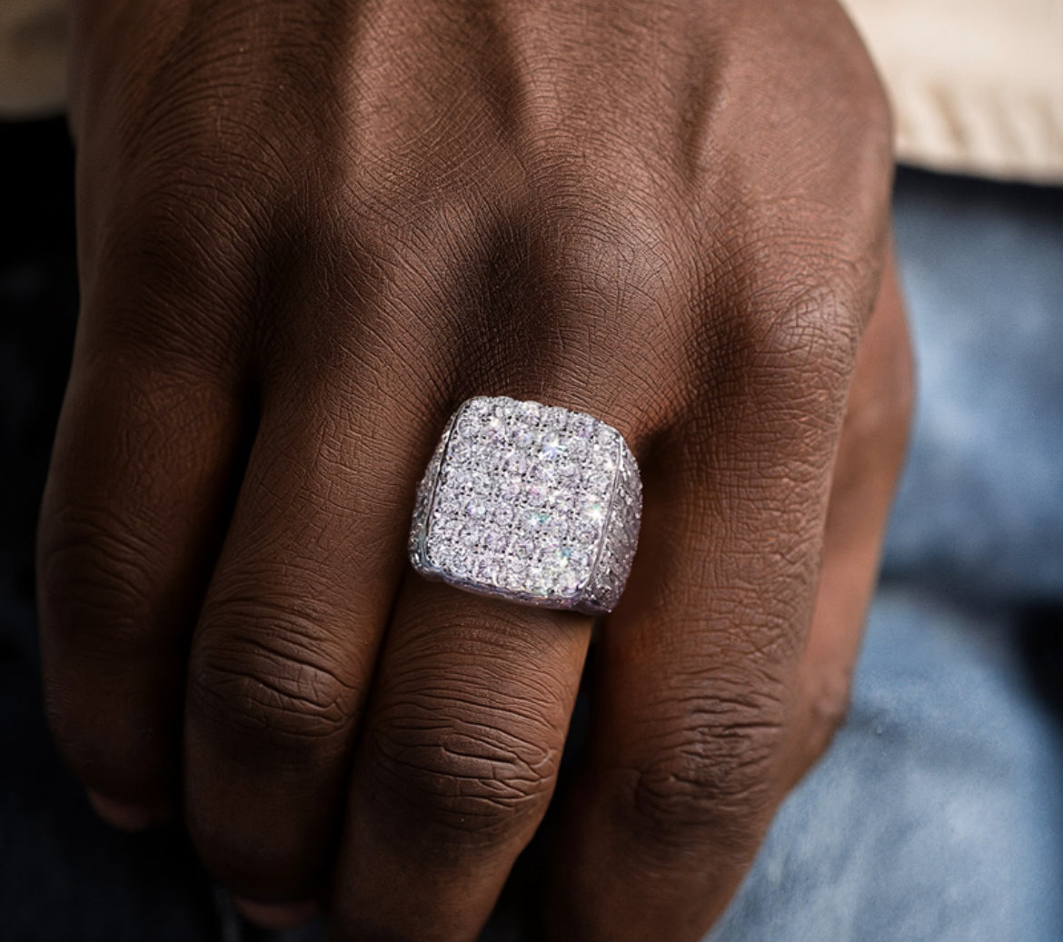 925S & VVS Moissanite Full Iced Round Cut Chunky Hip Hop Ring