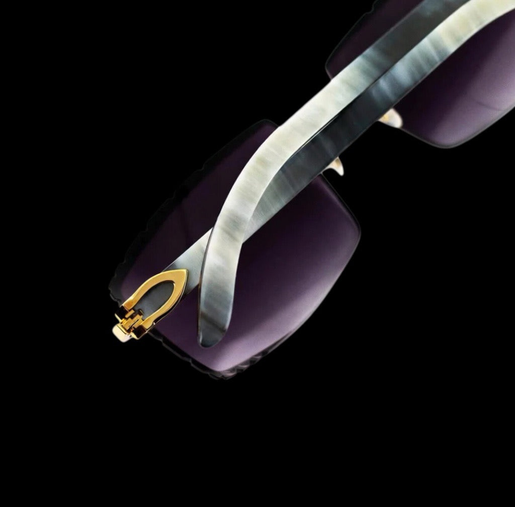 Cartier White Horn Glasses, Gold Detail, Smoke Purple Lens CT0046O-001