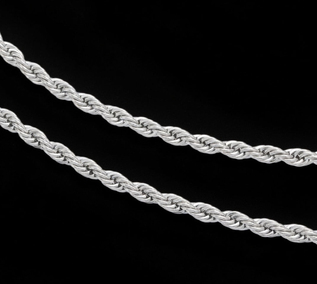 Men’s 3MM Solid 925 Sterling Silver Rope Chain