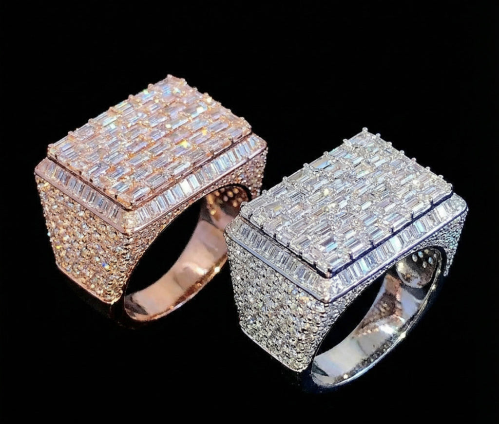 Baguette Cut Luxury Halo Men's Rectangle Ring