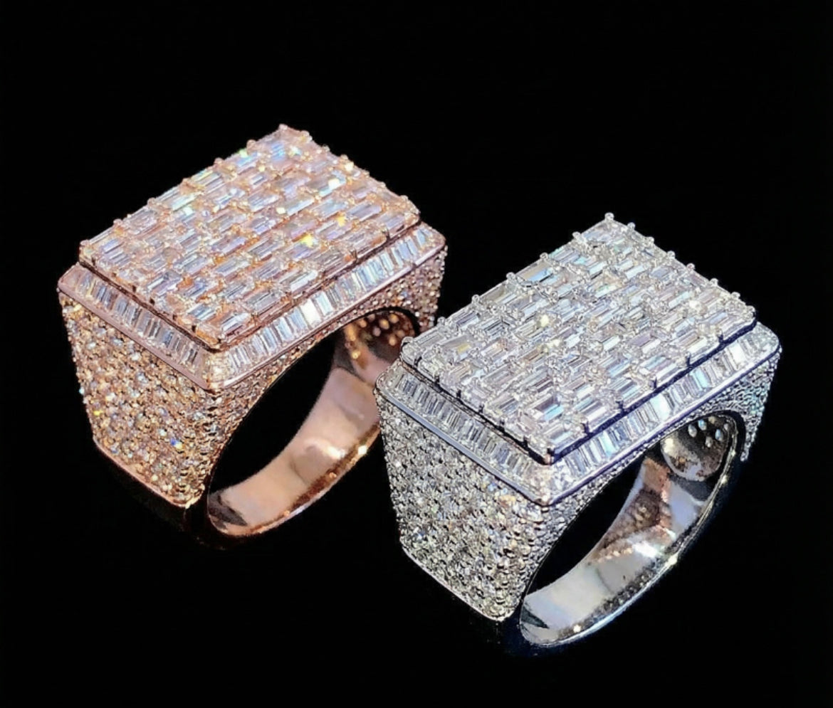 Baguette Cut Luxury Halo Men's Rectangle Ring