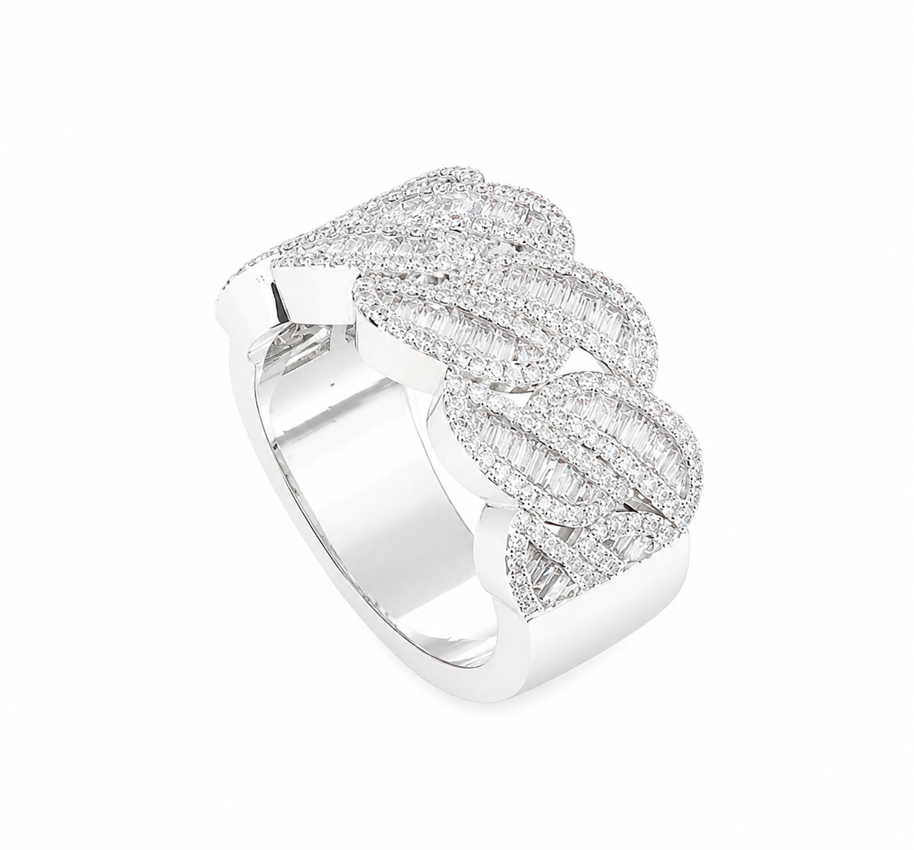 VVS Moissanite Braided Baguette Cut Mens Ring