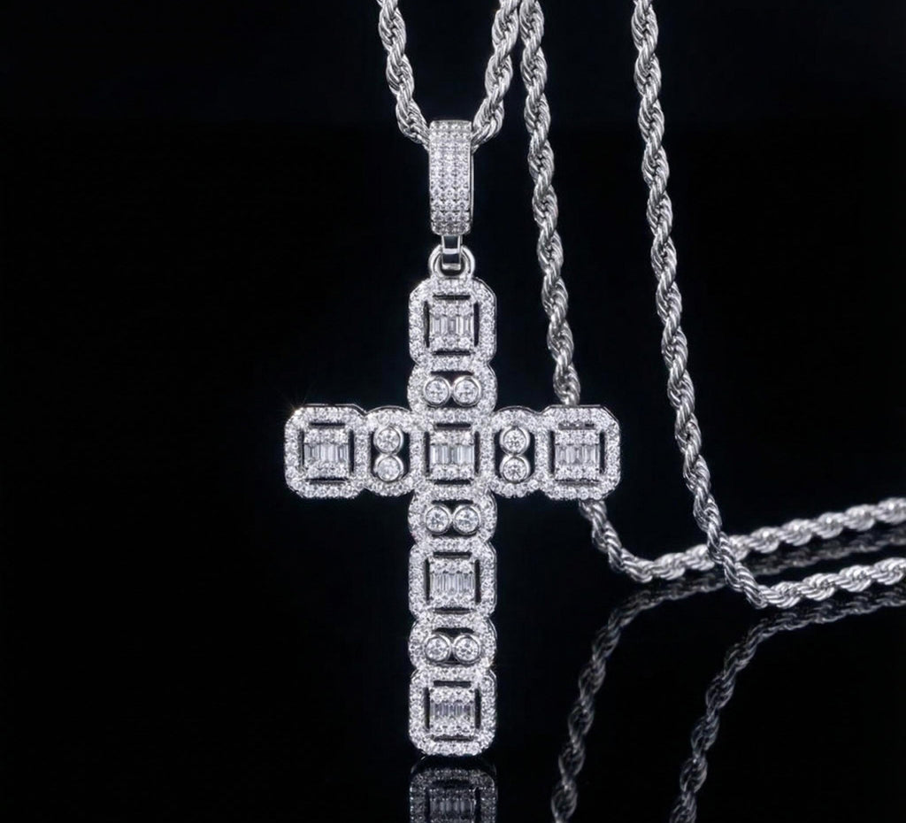 Baguette Cut Cluster Cross Pendant