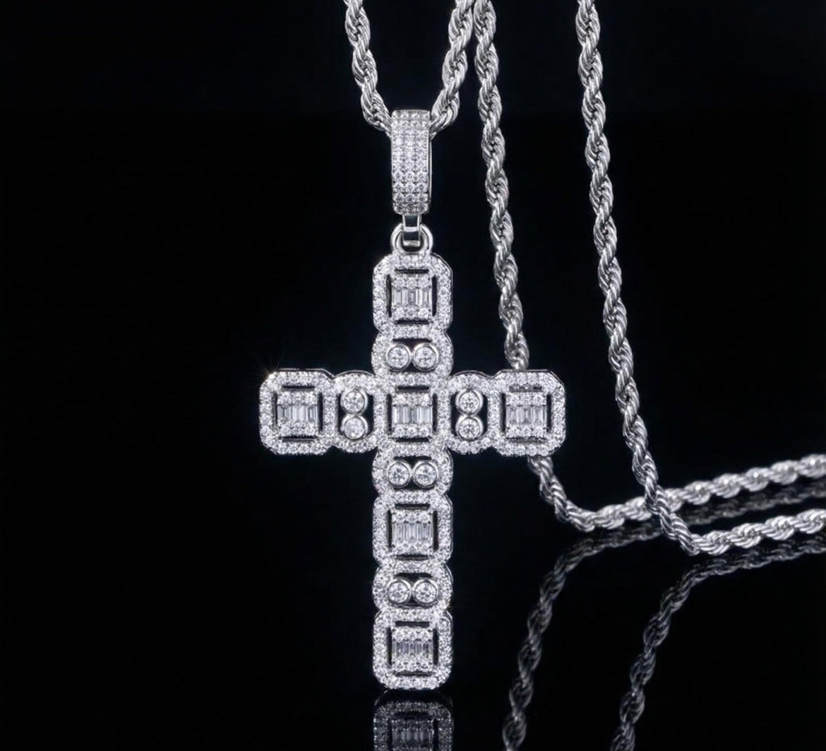 Baguette Cut Cluster Cross Pendant