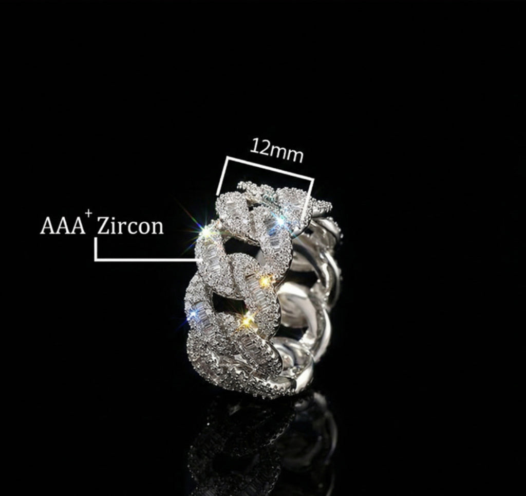 12mm Round & Baguette Cut Cuban Ring