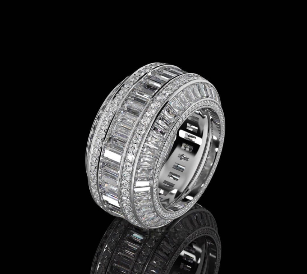 Baguette Cut Halo Micro Pave Diamonds Band